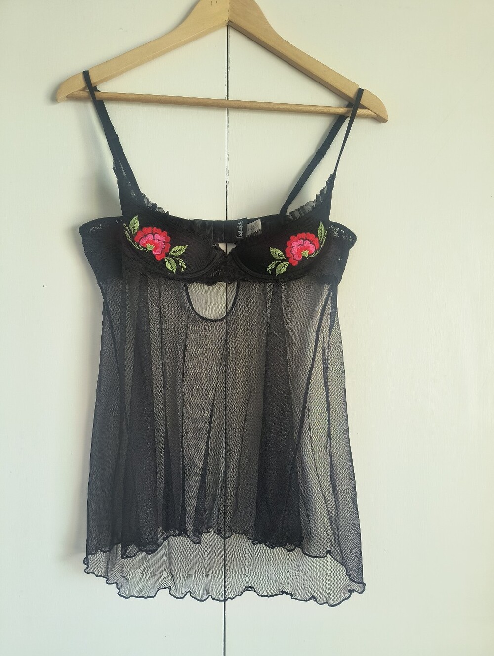 Frederick's Of Hollywood Black Rose Baby Doll Nightie Lingerie Large L